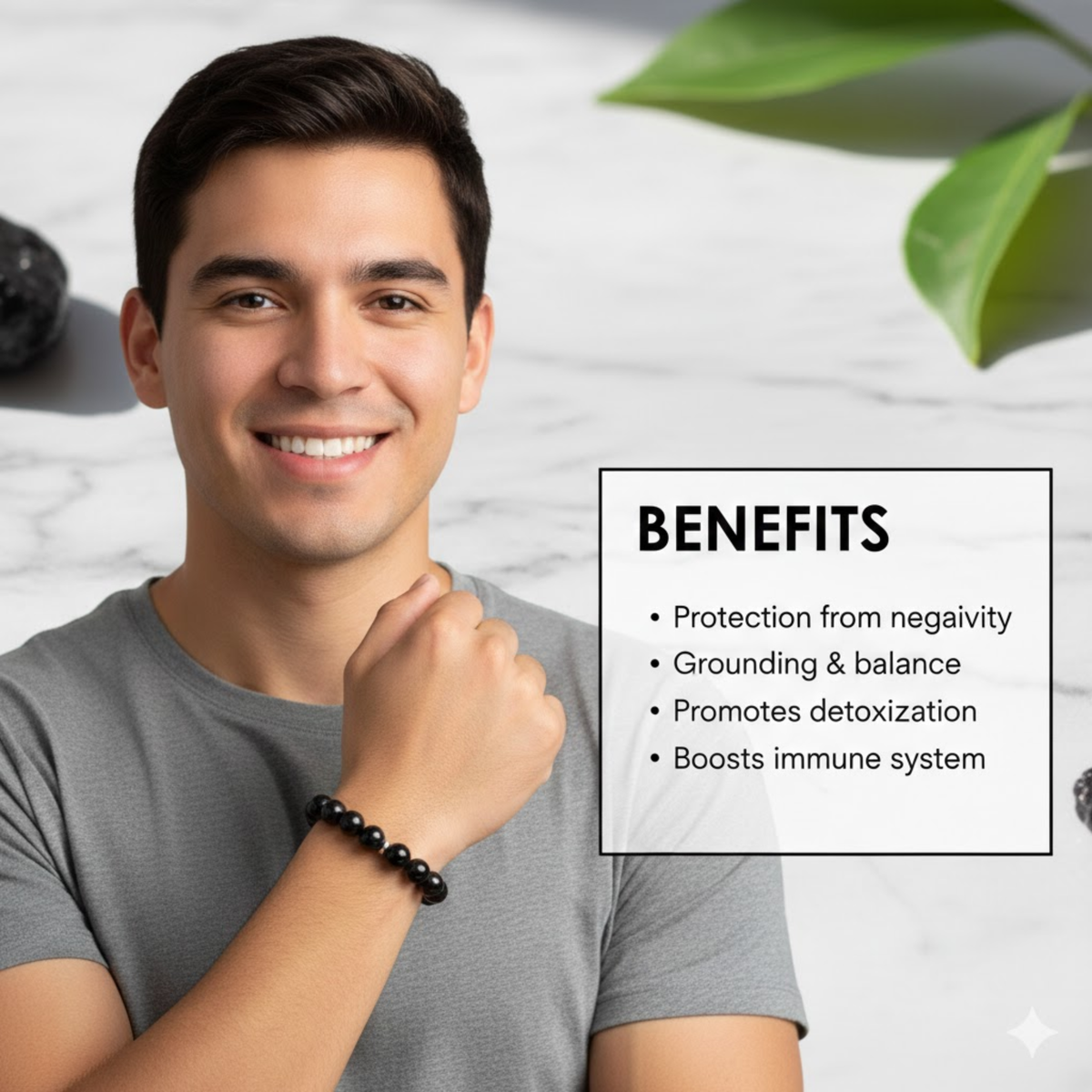 Natural Black Tourmaline Bracelet – Grounding & Protection Stone Bracelet