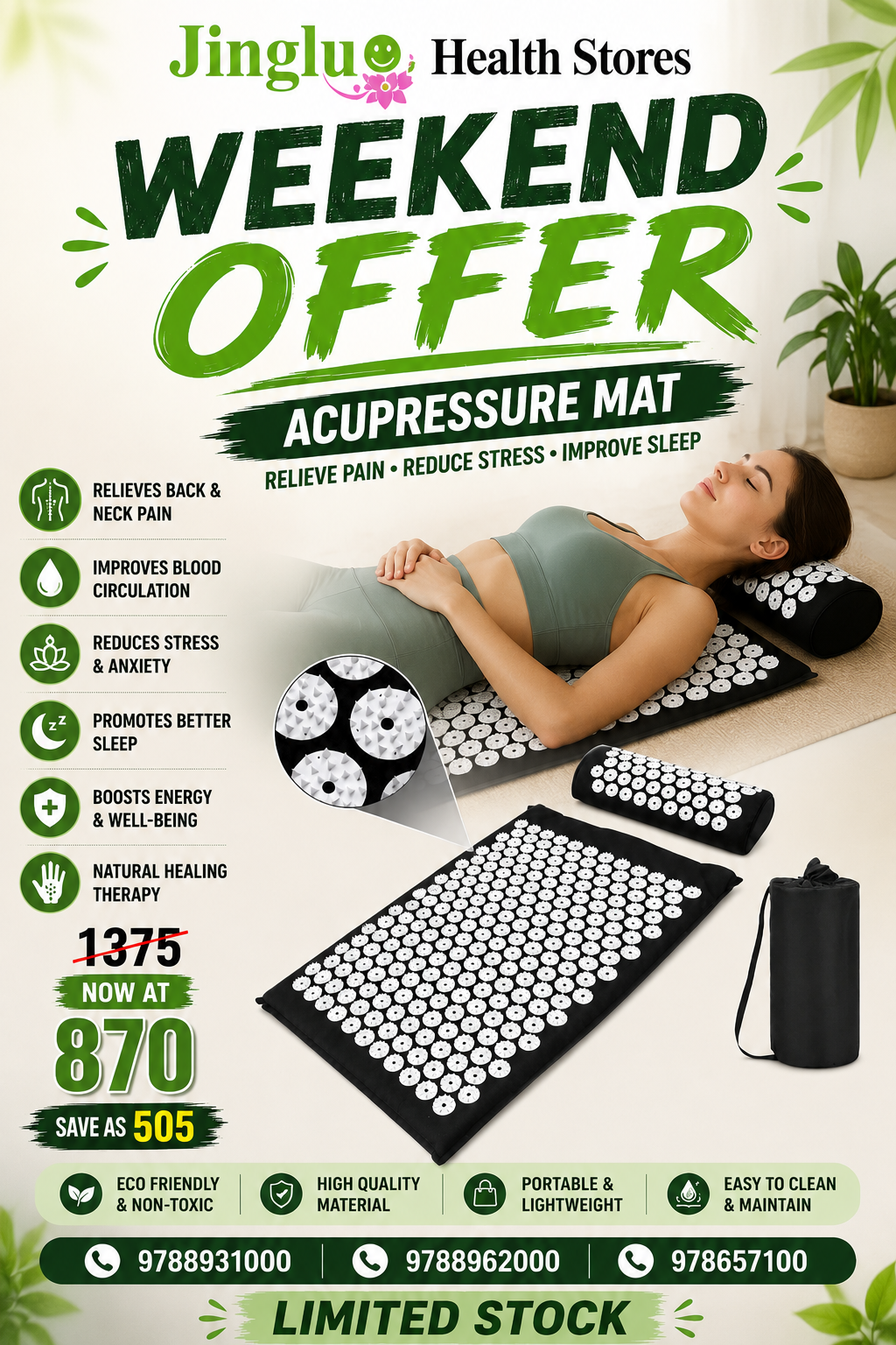 Acupressure Mat for Back Relaxation, Stress Relief & Wellness Therapy Care