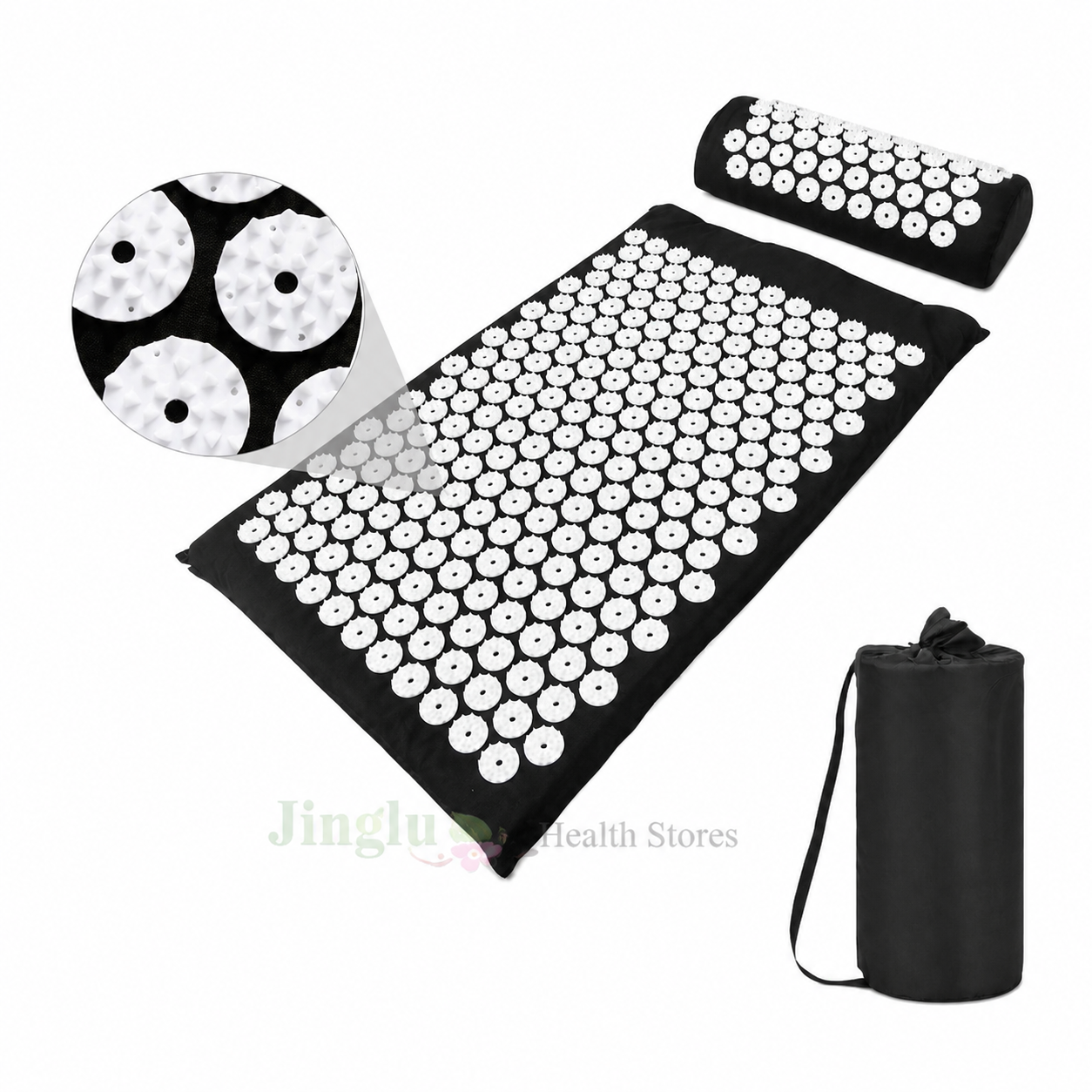 Acupressure mat and pillow set.